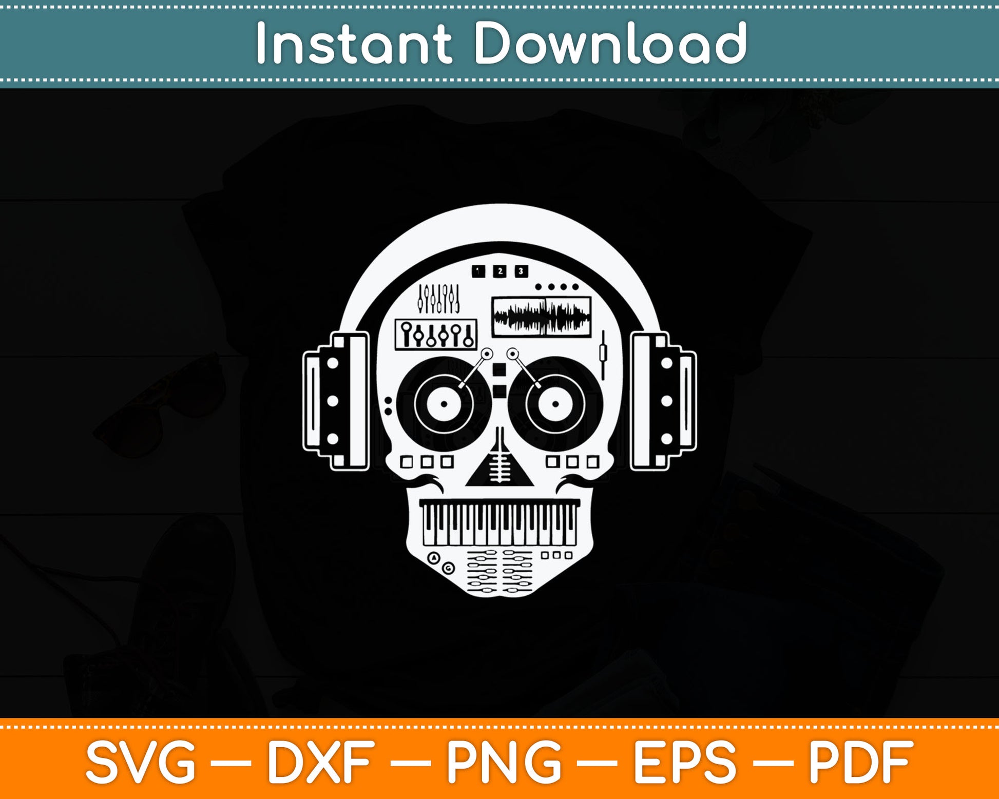 Sugarskull DJ Table Disc Jockey Headphones Svg Digital Cutting File