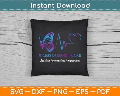 Suicide Prevention Awareness Semicolon Butterfly Heartbeat SVG Digital Cutting File