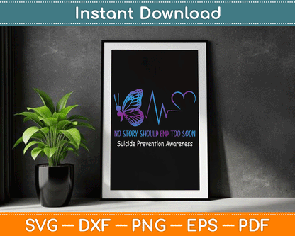 Suicide Prevention Awareness Semicolon Butterfly Heartbeat SVG Digital Cutting File