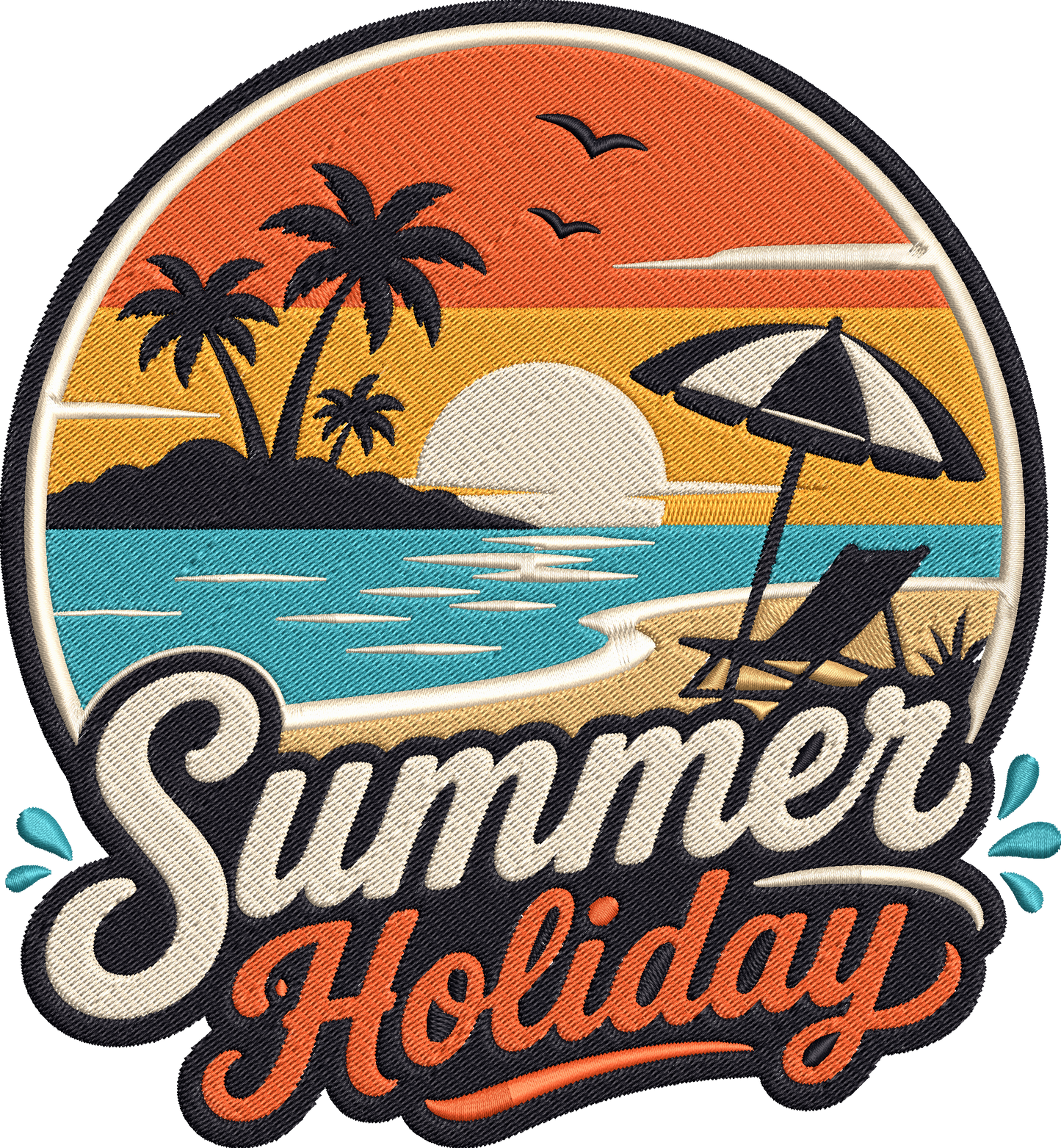 Summer Holiday Embroidery Design, Tropical Beach Sunset Machine Embroidery