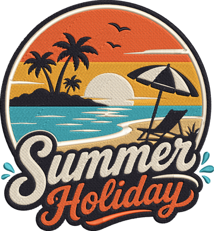 Summer Holiday Embroidery Design, Tropical Beach Sunset Machine Embroidery