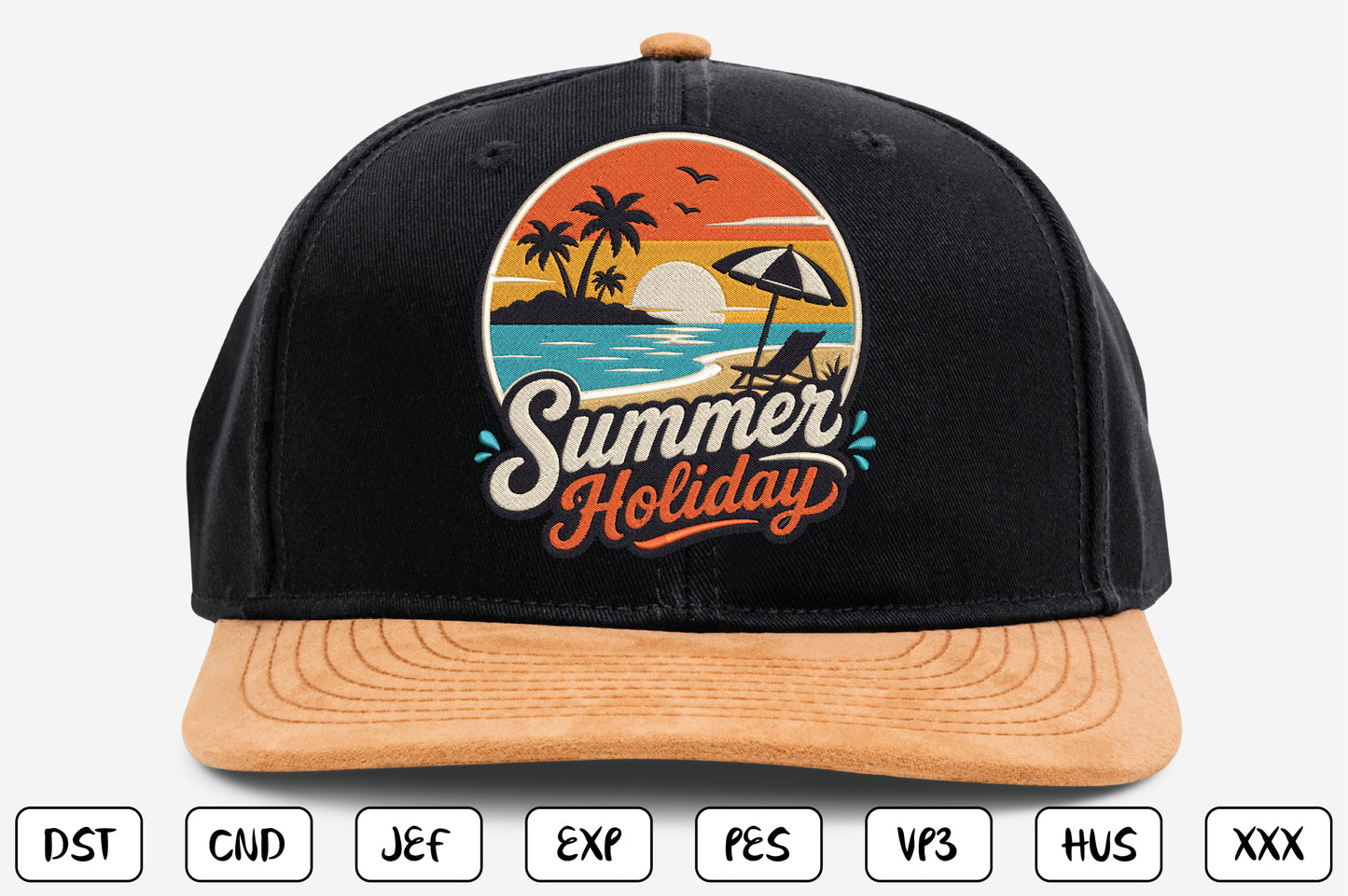 Summer Holiday Embroidery Design, Tropical Beach Sunset Machine Embroidery