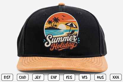 Summer Holiday Embroidery Design, Tropical Beach Sunset Machine Embroidery
