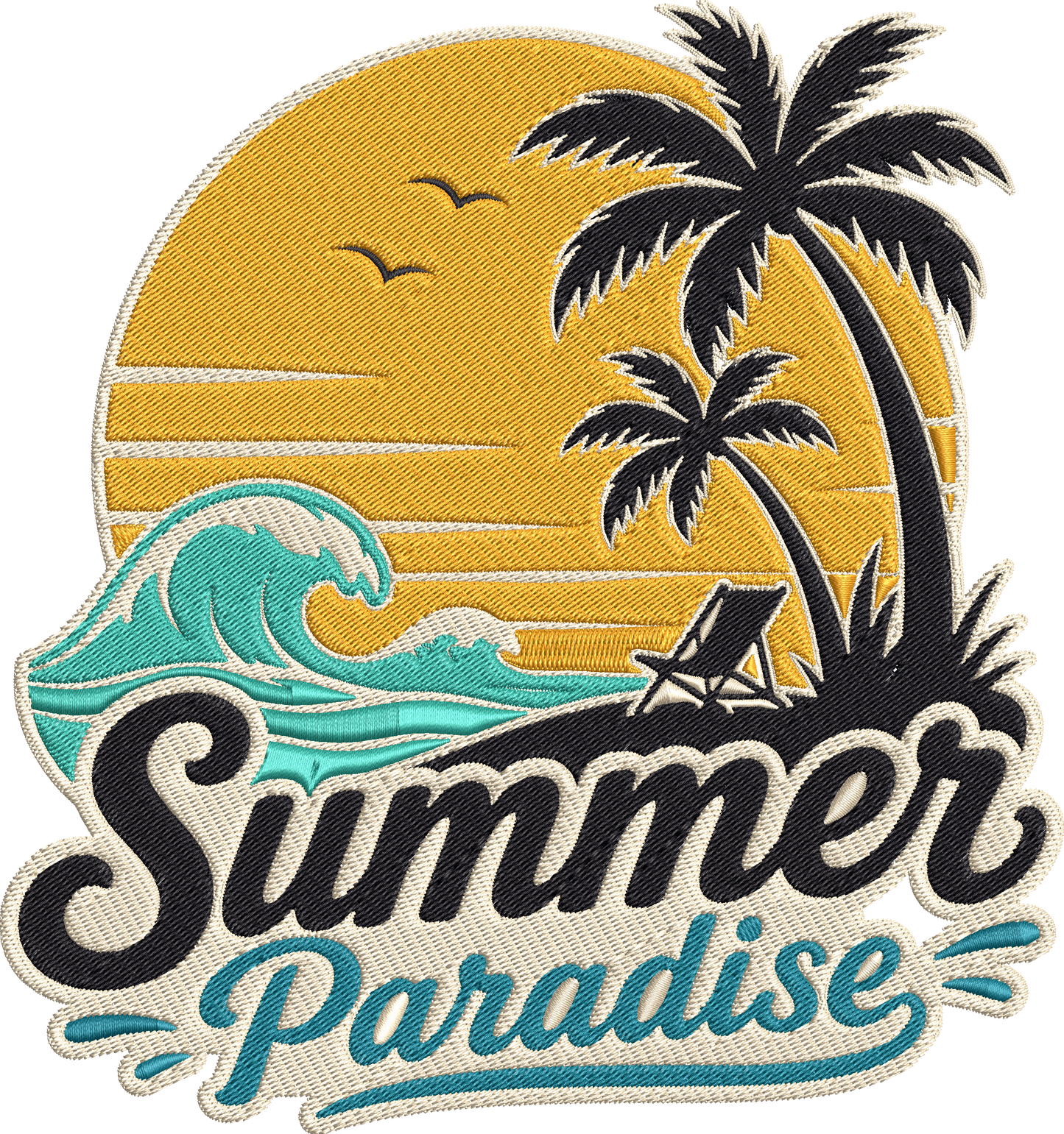 Summer Paradise Embroidery Design, Tropical Beach Sunset Machine Embroidery