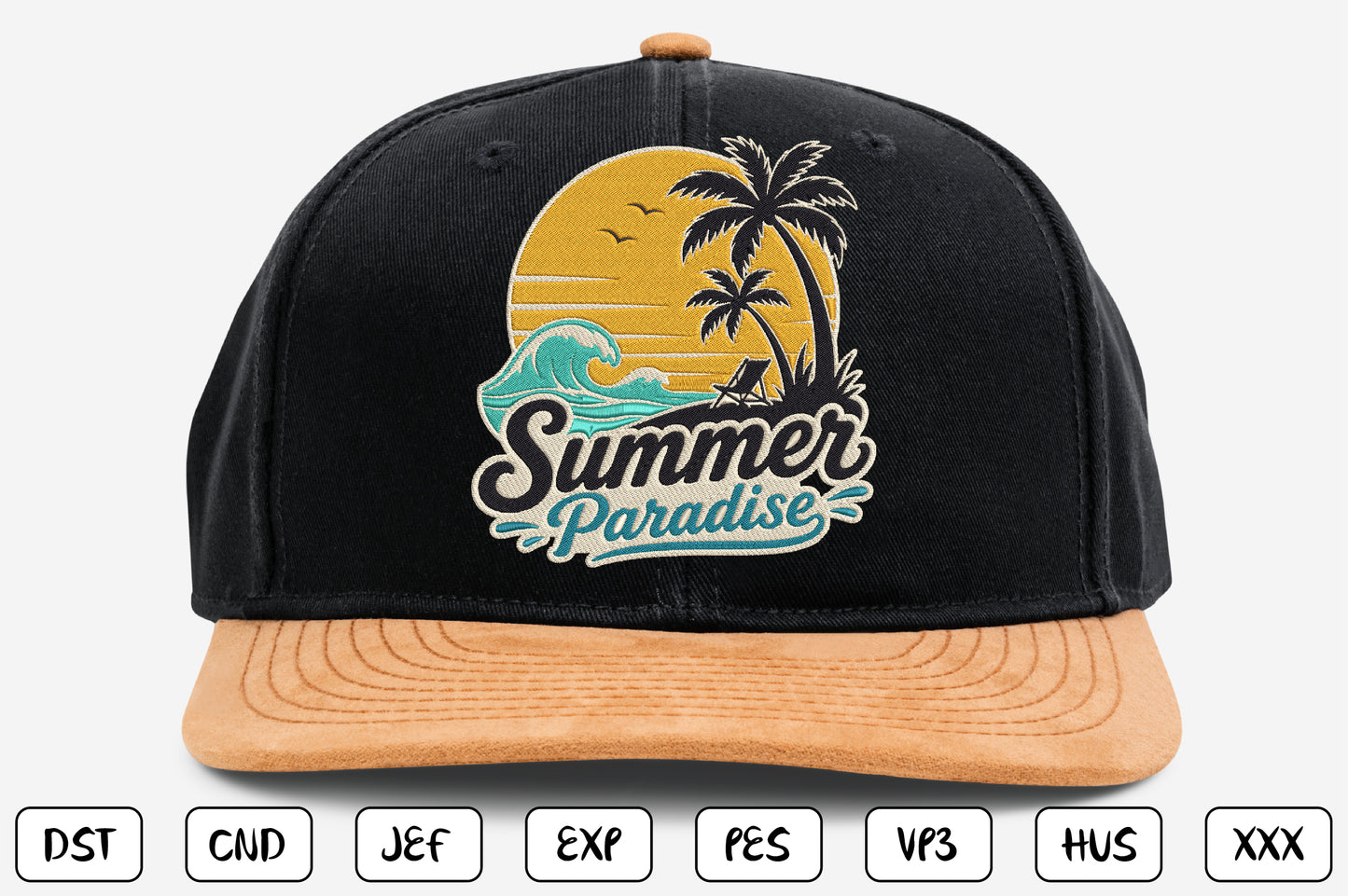 Summer Paradise Embroidery Design, Tropical Beach Sunset Machine Embroidery
