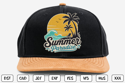 Summer Paradise Embroidery Design, Tropical Beach Sunset Machine Embroidery