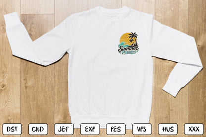Summer Paradise Embroidery Design, Tropical Beach Sunset Machine Embroidery