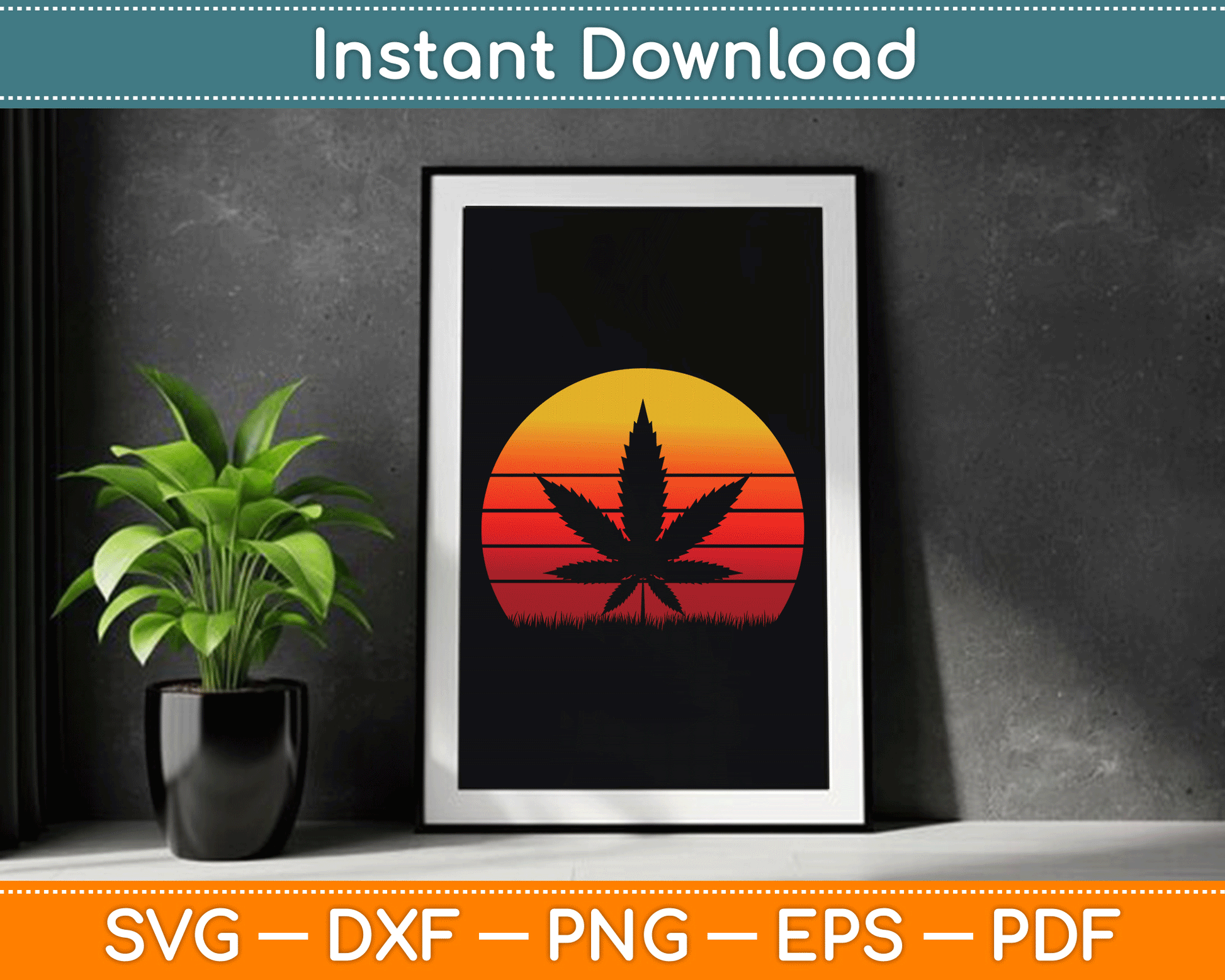 Sun Vintage Marijuana Weed Cannabis Leaf Retro Doobies Cool SVG Digital Cutting File