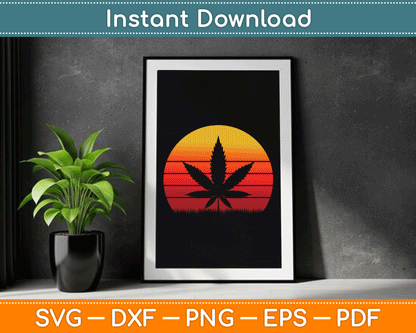 Sun Vintage Marijuana Weed Cannabis Leaf Retro Doobies Cool SVG Digital Cutting File
