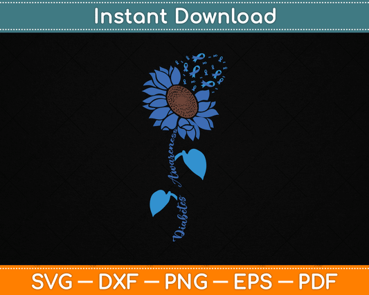 Sunflower Diabetes Awareness Support Blue Ribbon T1D SVG Digital Cutting File