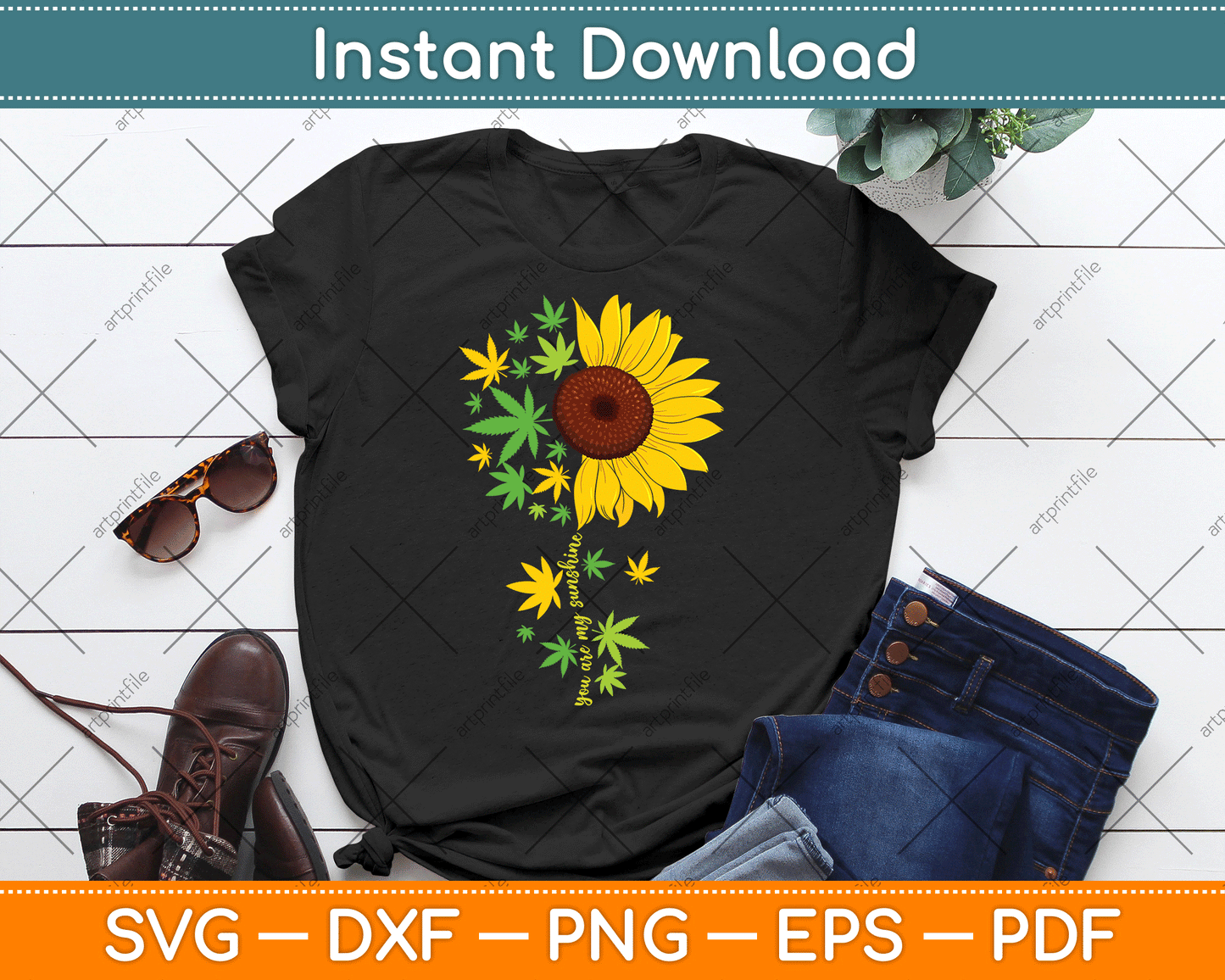 Sunflower Weed Leaf Marijuana Cannabis SVG PNG Digital Cutting File