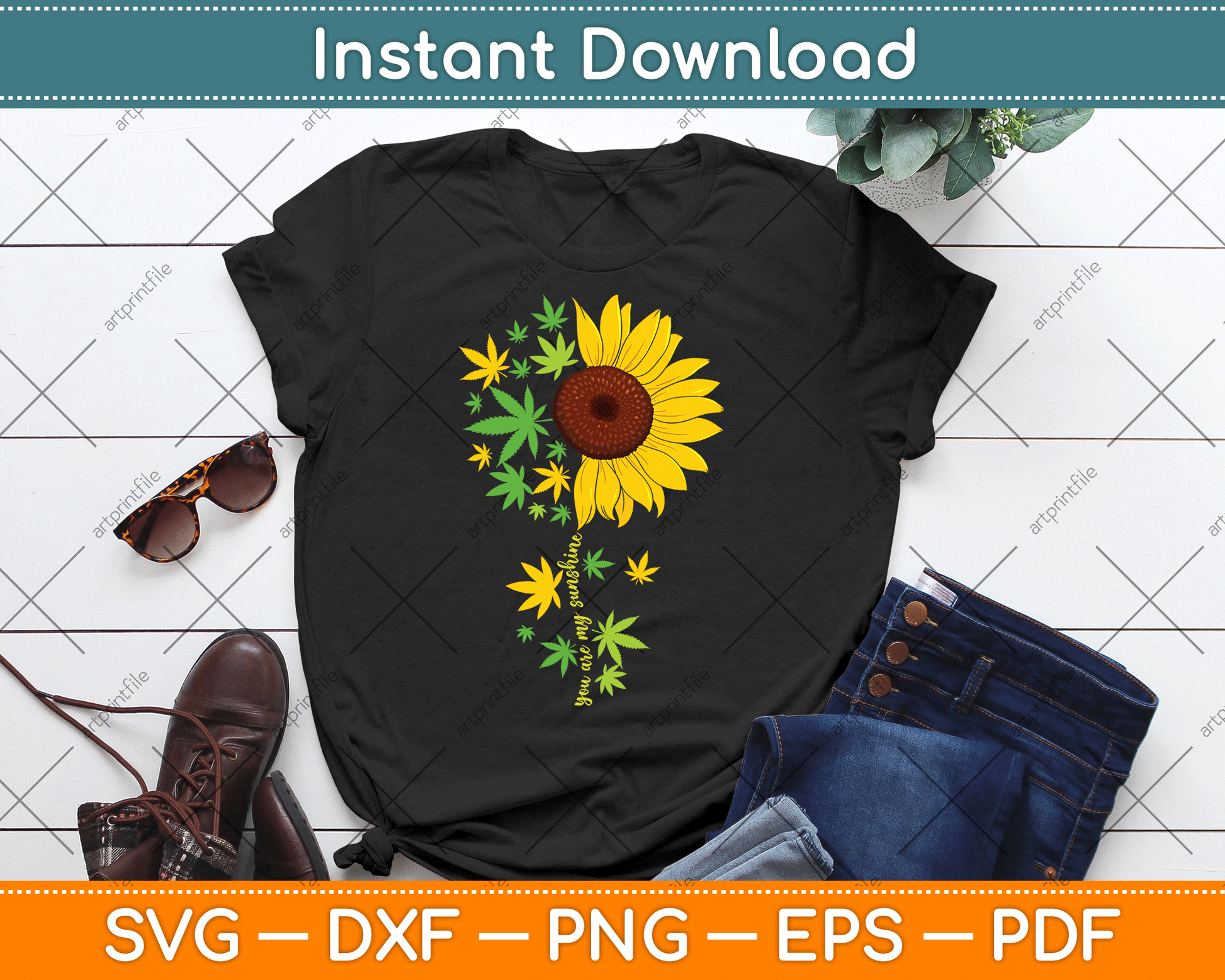 Sunflower Weed Leaf Marijuana Cannabis SVG PNG Digital Cutting File