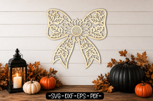 Sunflower Coquette Bow Laser Cut SVG | Fall Autumn Decor