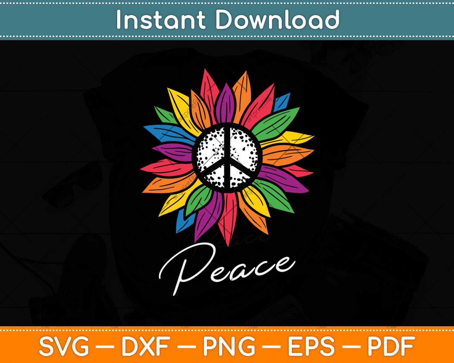 Sunflower Peace Sign Svg Png Dxf Digital Cutting File