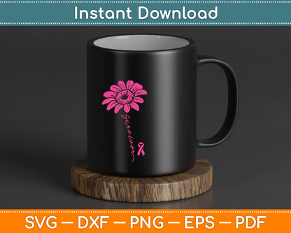 Sunflower Pink Ribbon Breast Cancer Survivor Awareness SVG Digital Cutting File