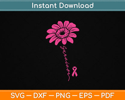 Sunflower Pink Ribbon Breast Cancer Survivor Awareness SVG Digital Cutting File