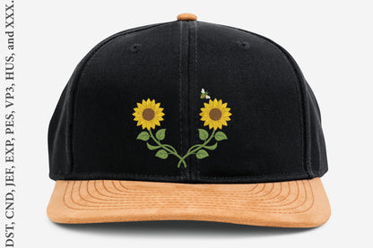 Sunflower Wreath Embroidery Design – Beautiful Sunflower Floral Machine Embroidery Pattern, Rustic Botanical Wreath Embroidery Design