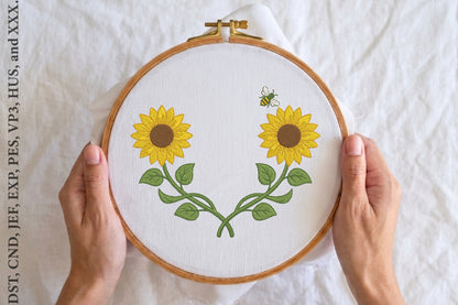 Sunflower Wreath Embroidery Design – Beautiful Sunflower Floral Machine Embroidery Pattern, Rustic Botanical Wreath Embroidery Design