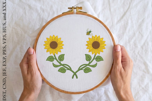 Sunflower Wreath Embroidery Design – Beautiful Sunflower Floral Machine Embroidery Pattern, Rustic Botanical Wreath Embroidery Design