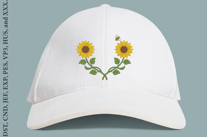 Sunflower Wreath Embroidery Design – Beautiful Sunflower Floral Machine Embroidery Pattern, Rustic Botanical Wreath Embroidery Design