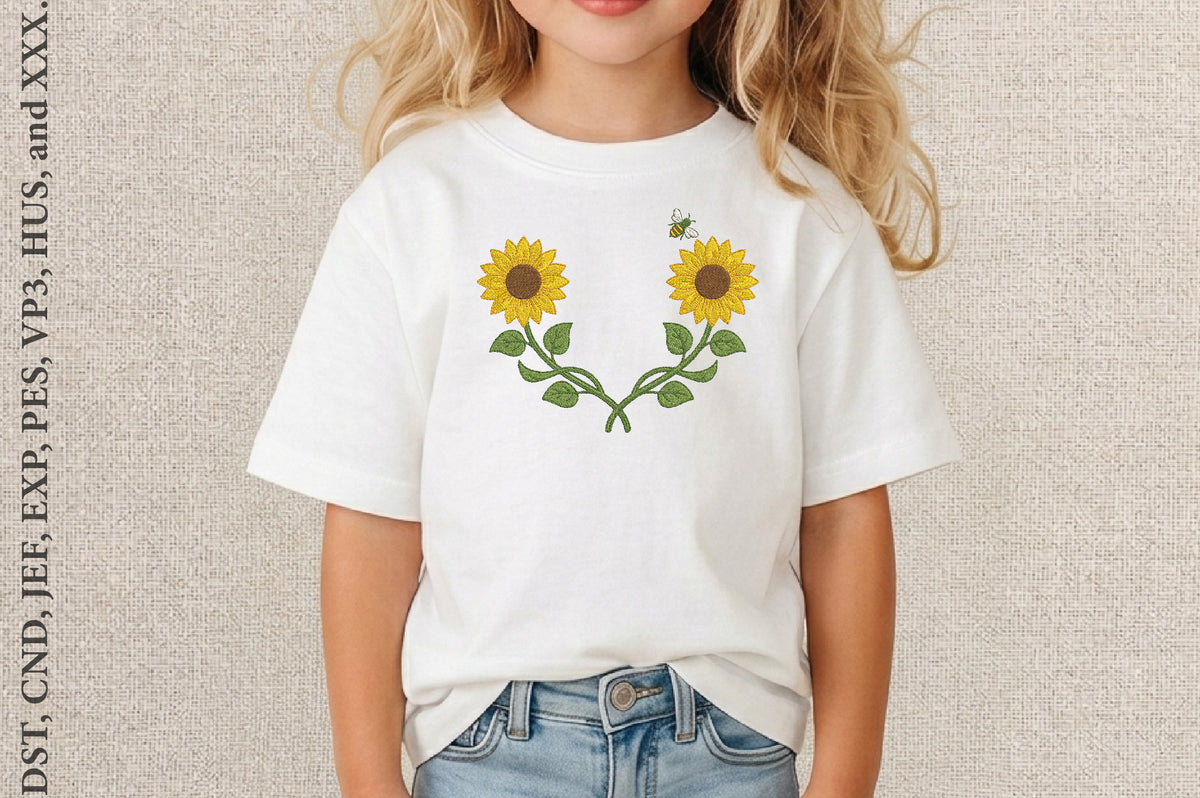Sunflower Wreath Embroidery Design – Beautiful Sunflower Floral Machine Embroidery Pattern, Rustic Botanical Wreath Embroidery Design