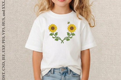 Sunflower Wreath Embroidery Design – Beautiful Sunflower Floral Machine Embroidery Pattern, Rustic Botanical Wreath Embroidery Design