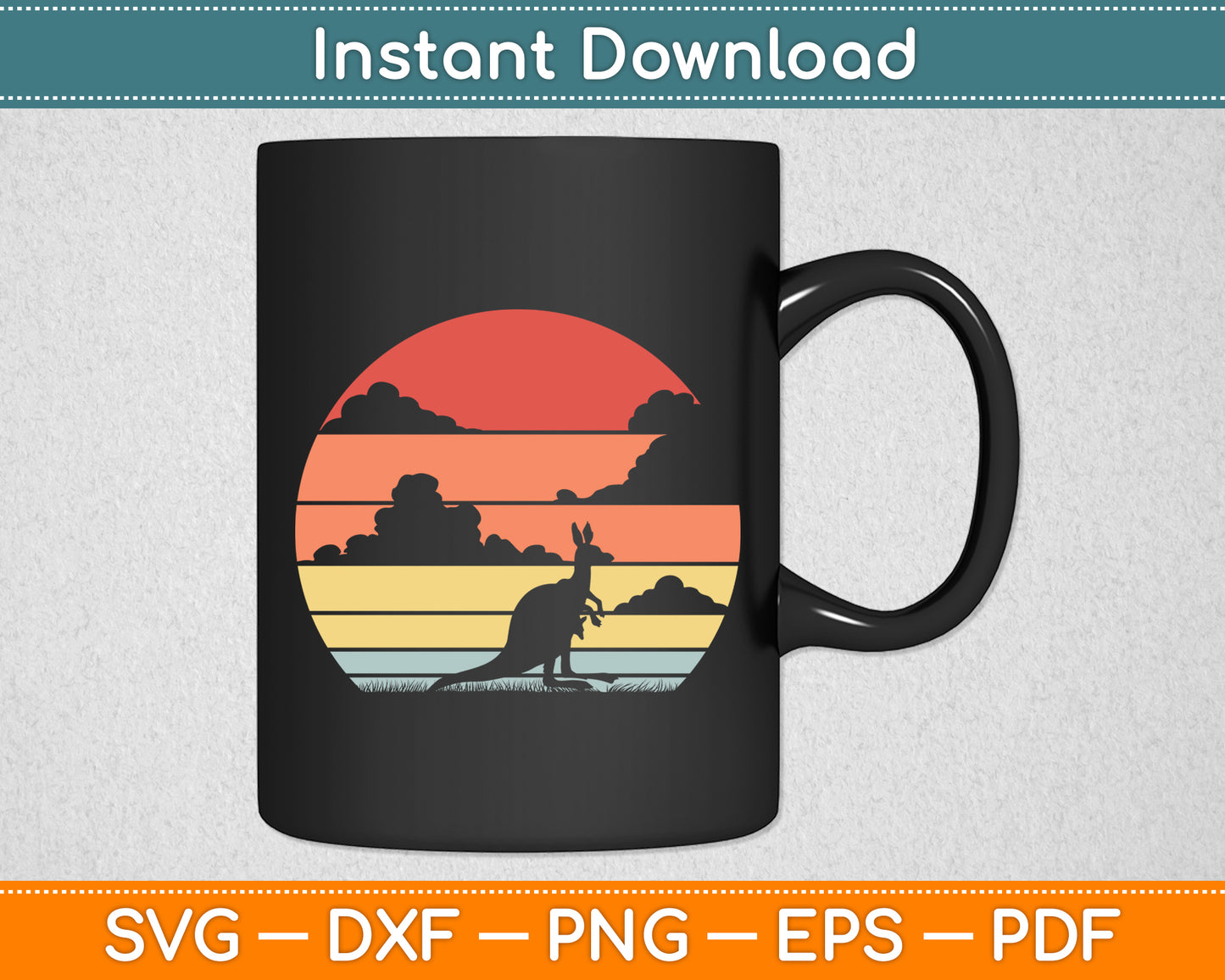 Sunset Kangaroo Zookeeper 60s Safari Animal Lover Svg Png Dxf Digital Cutting File