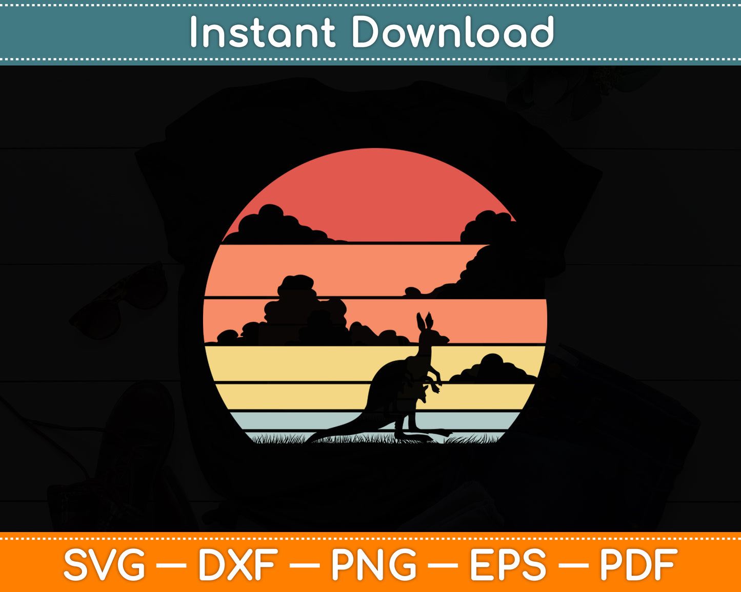 Sunset Kangaroo Zookeeper 60s Safari Animal Lover Svg Png Dxf Digital Cutting File
