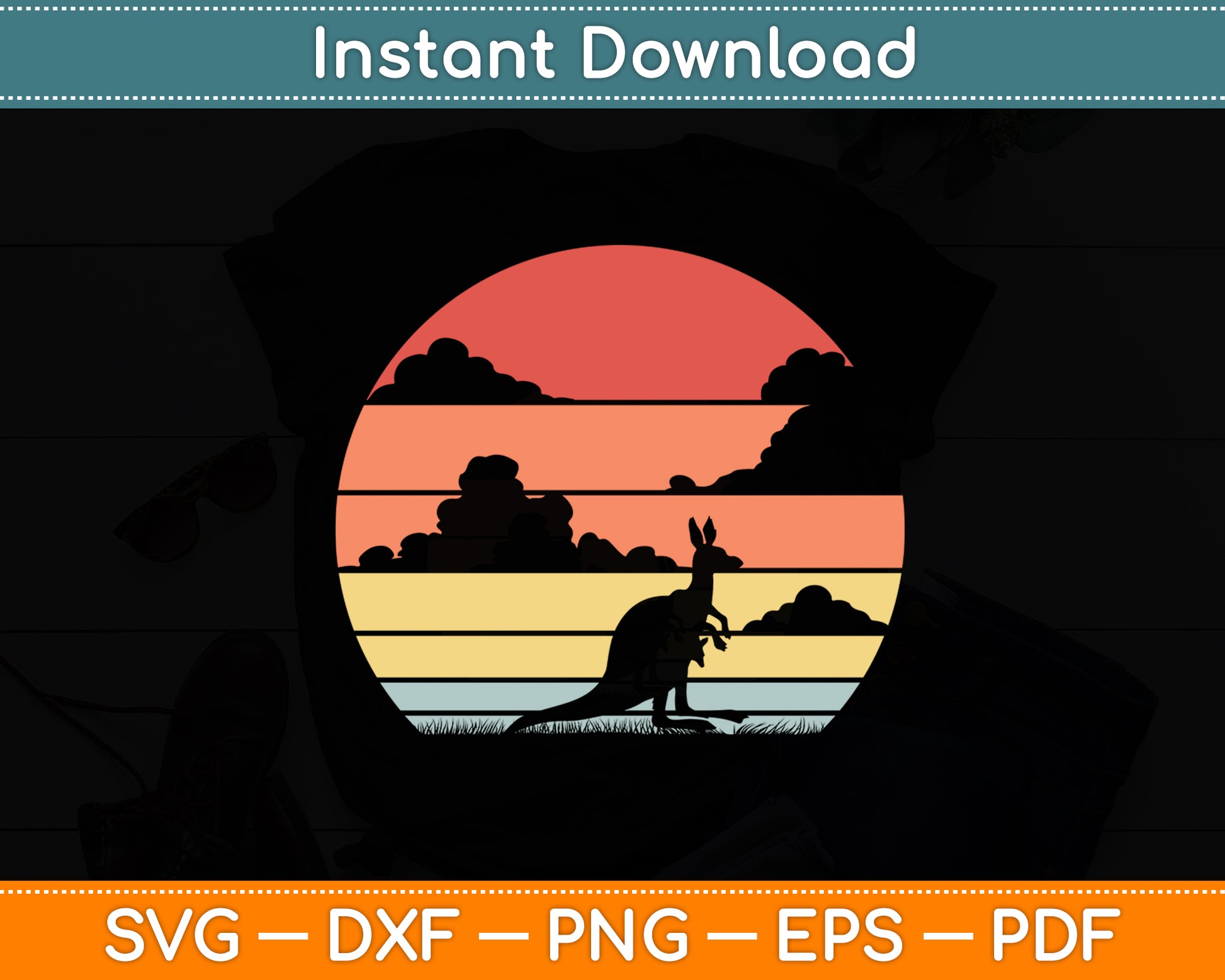 Sunset Kangaroo Zookeeper 60s Safari Animal Lover Svg Png Dxf Digital Cutting File