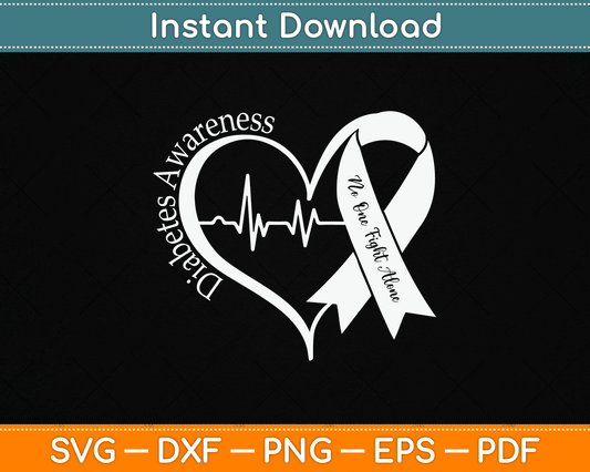 Support Diabetes Awareness Heart Blue Ribbon T1D Type 1 SVG Digital Cutting File