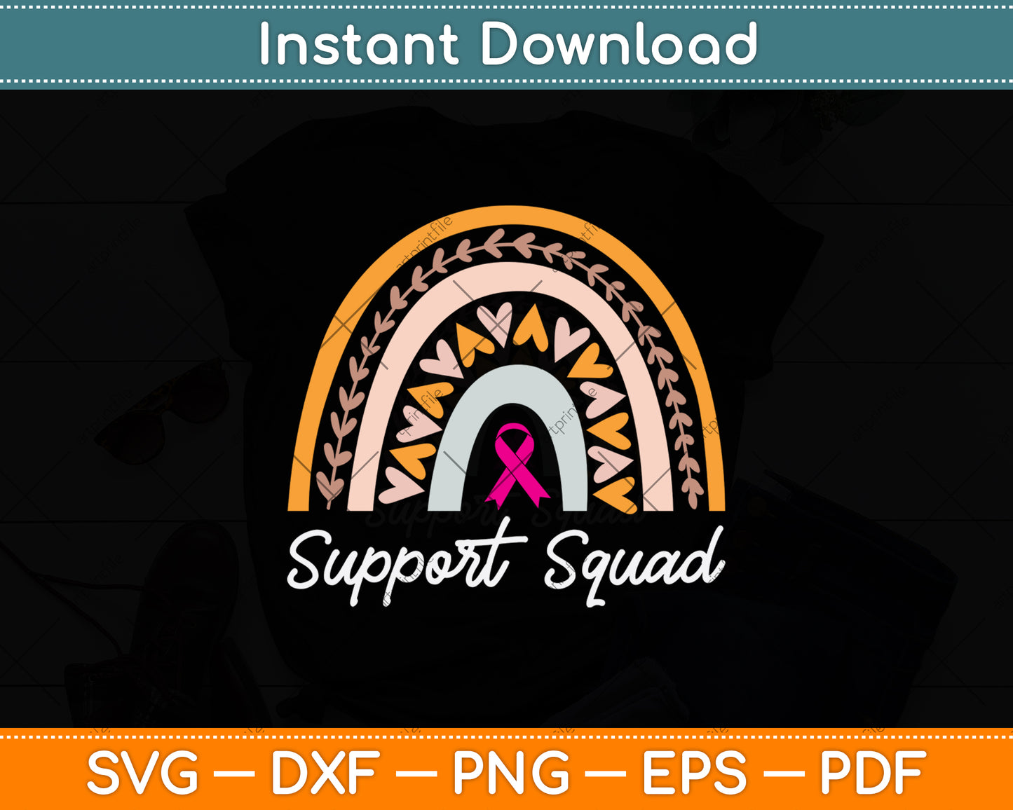 Support Squad Breast Cancer Awareness Svg Png Dxf Digital Cutting File