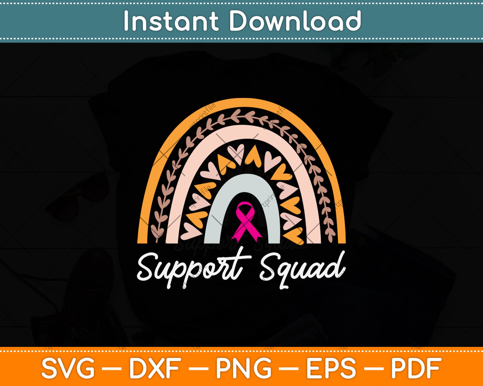 Support Squad Breast Cancer Awareness Svg Png Dxf Digital Cutting File