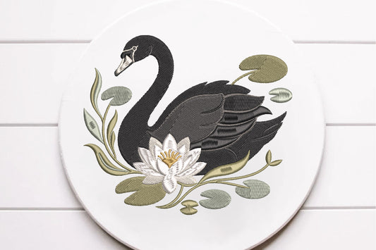 Swan Lotus Embroidery Design