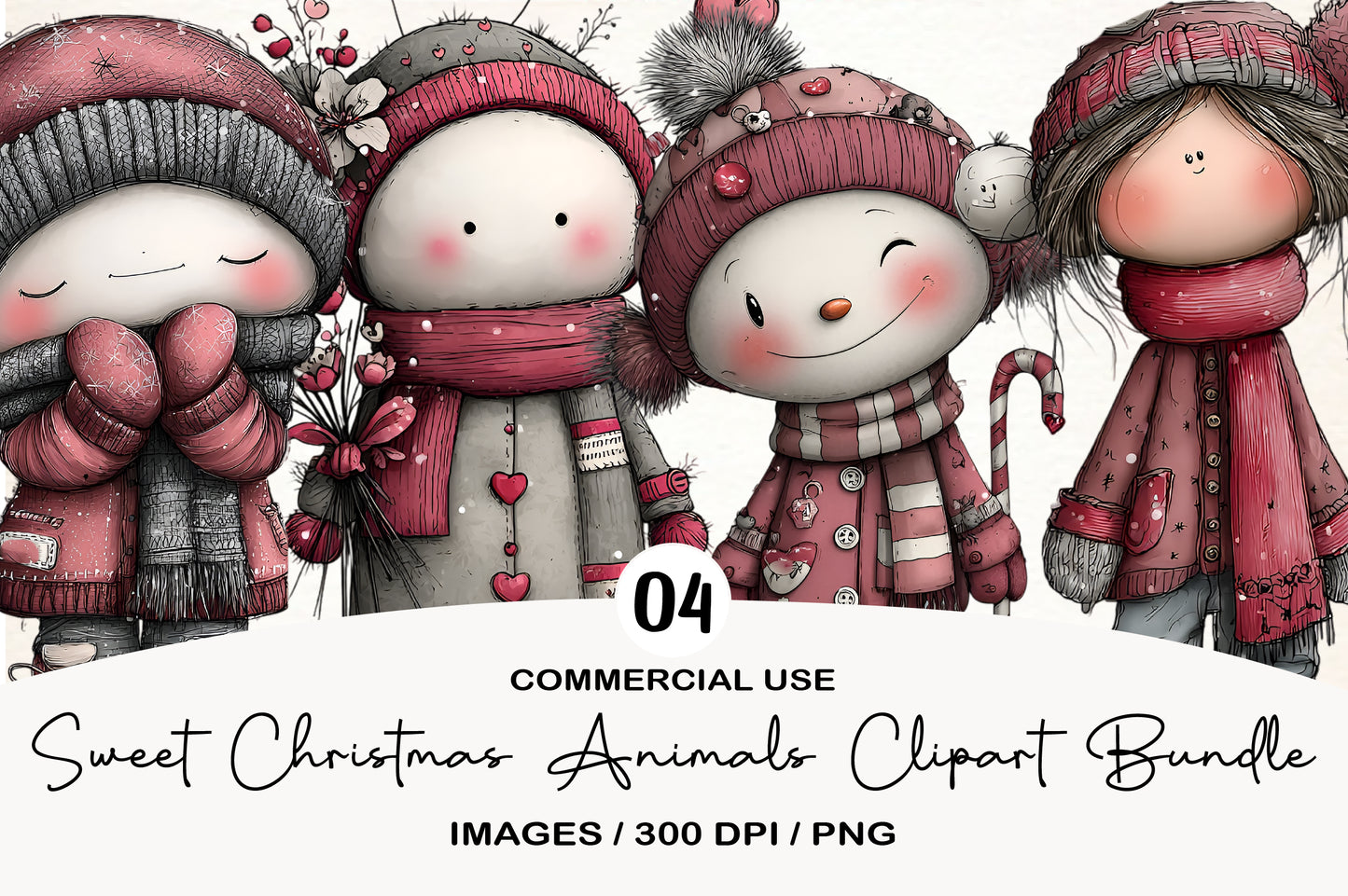 Sweet Christmas Animals Clipart Bundle PNG | Cute Winter Animals