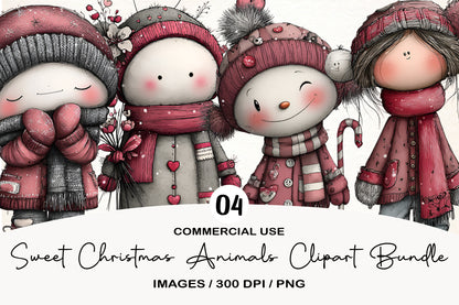 Sweet Christmas Animals Clipart Bundle PNG | Cute Winter Animals