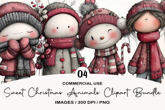 Sweet Christmas Animals Clipart Bundle PNG | Cute Winter Animals