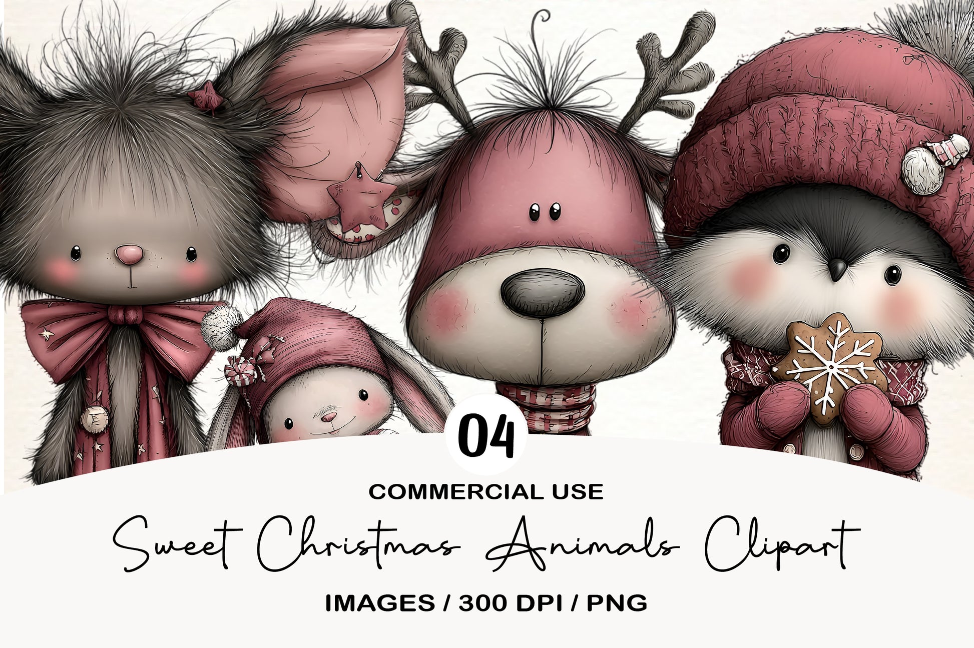 Sweet Christmas Animals Clipart PNG | Cute Holiday Animals