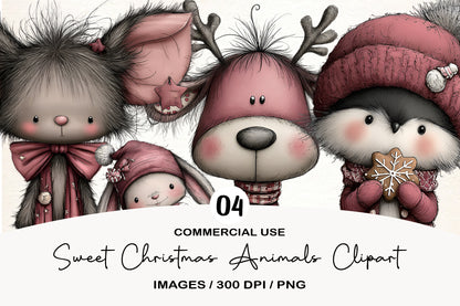Sweet Christmas Animals Clipart PNG | Cute Holiday Animals