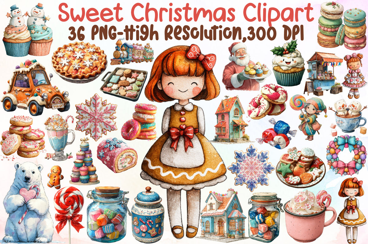 Sweet Christmas Clipart Bundle PNG, Cute Holiday PNG