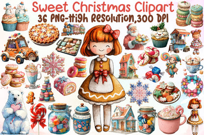 Sweet Christmas Clipart Bundle PNG, Cute Holiday PNG