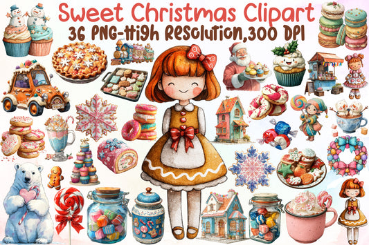 Sweet Christmas Clipart Bundle PNG, Cute Holiday PNG