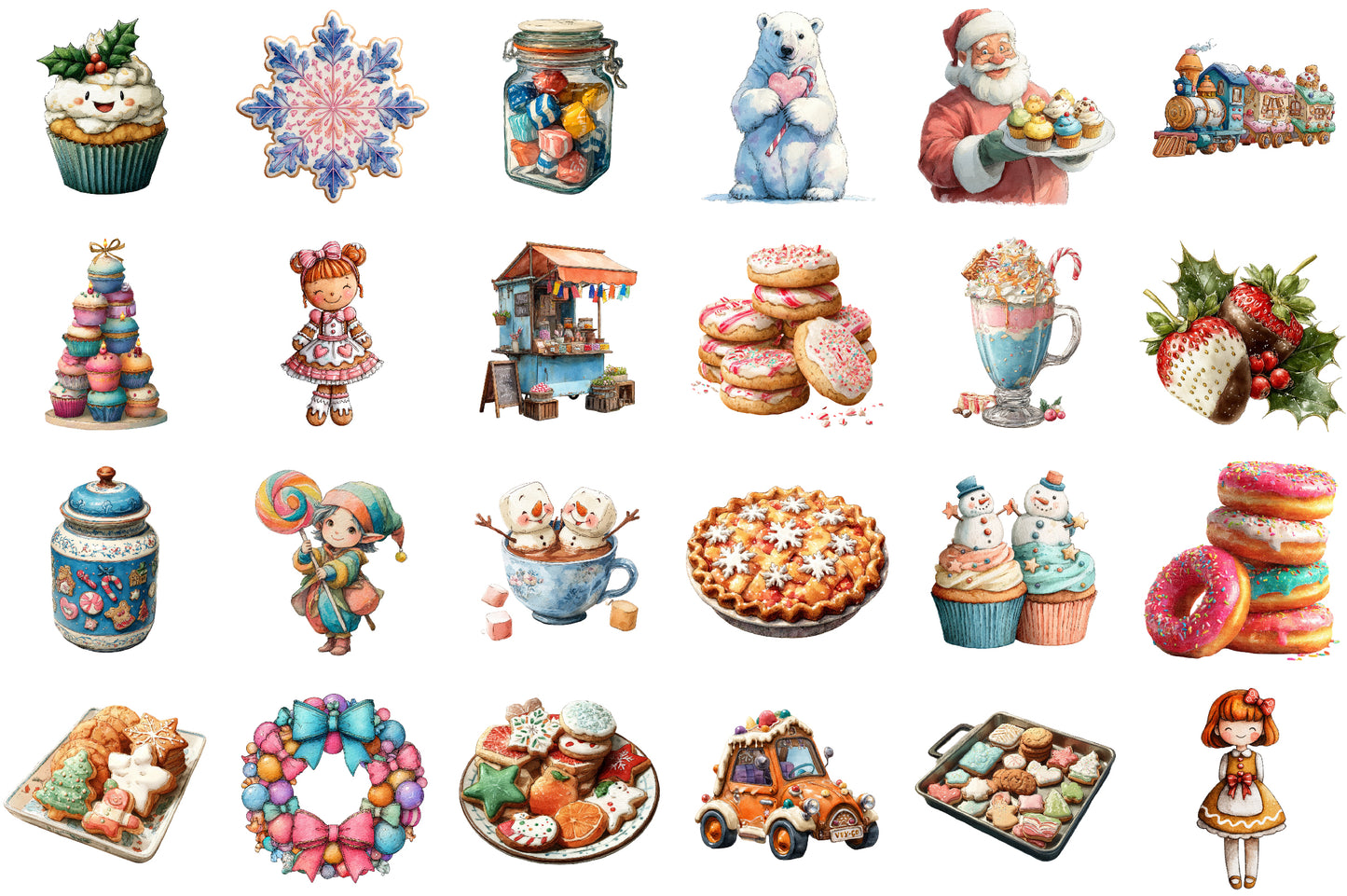 Sweet Christmas Clipart Bundle PNG, Cute Holiday PNG