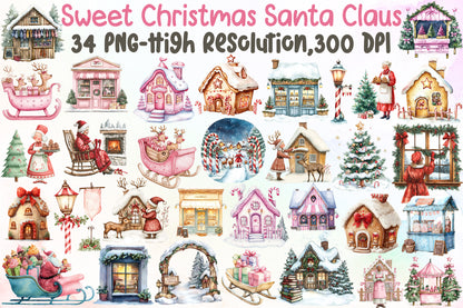 Sweet Christmas Mrs Claus Village Clipart PNG Bundle