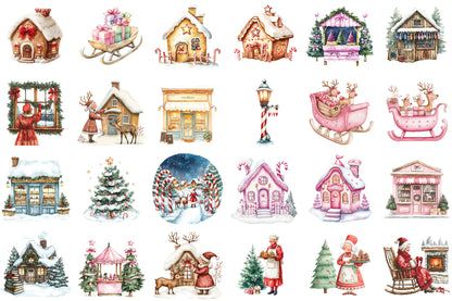 Sweet Christmas Mrs Claus Village Clipart PNG Bundle