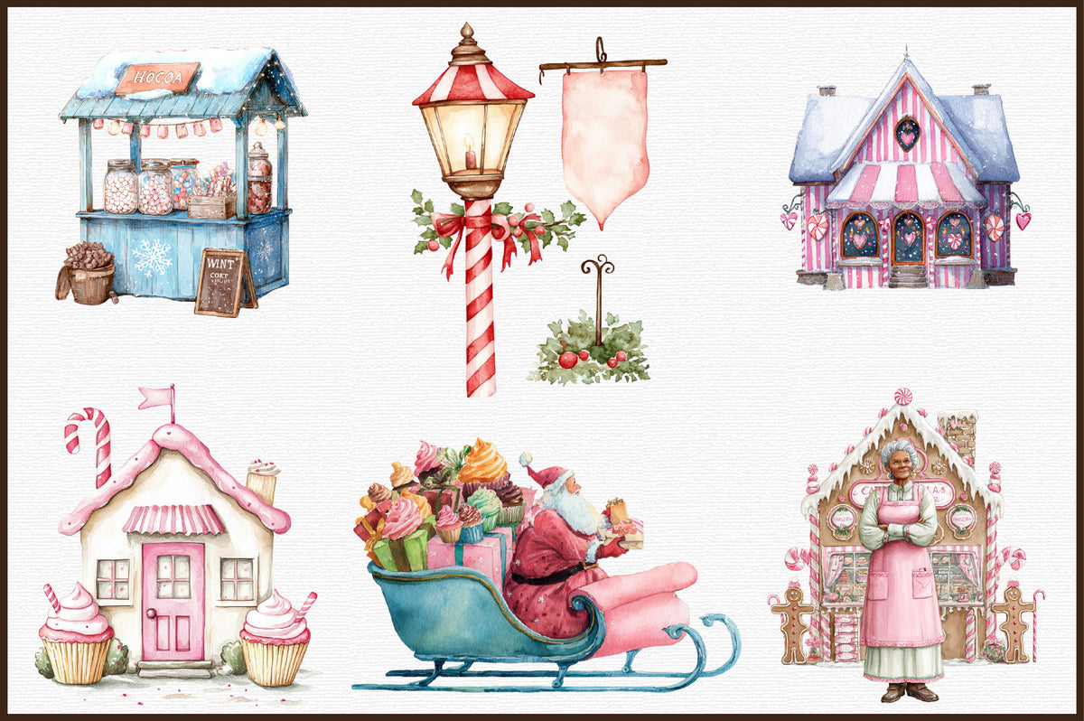Sweet Christmas Mrs Claus Village Clipart PNG Bundle