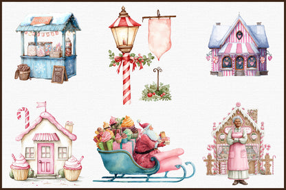 Sweet Christmas Mrs Claus Village Clipart PNG Bundle