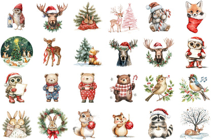 Sweet Christmas Woodland Animals Clipart Bundle PNG