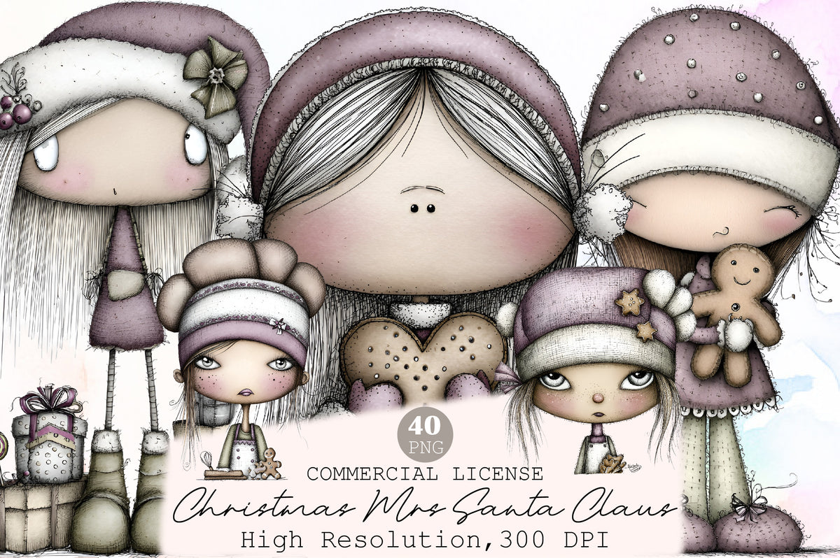 Sweet Cute Christmas Mrs Santa Claus PNG Bundle
