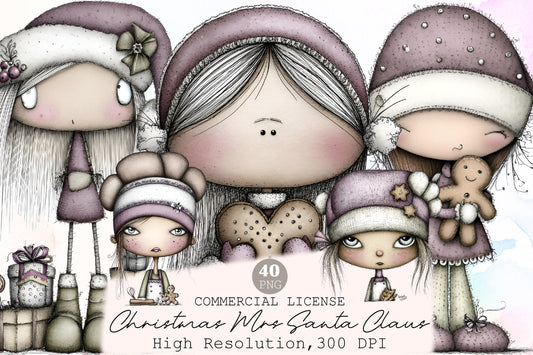 Sweet Cute Christmas Mrs Santa Claus PNG Bundle