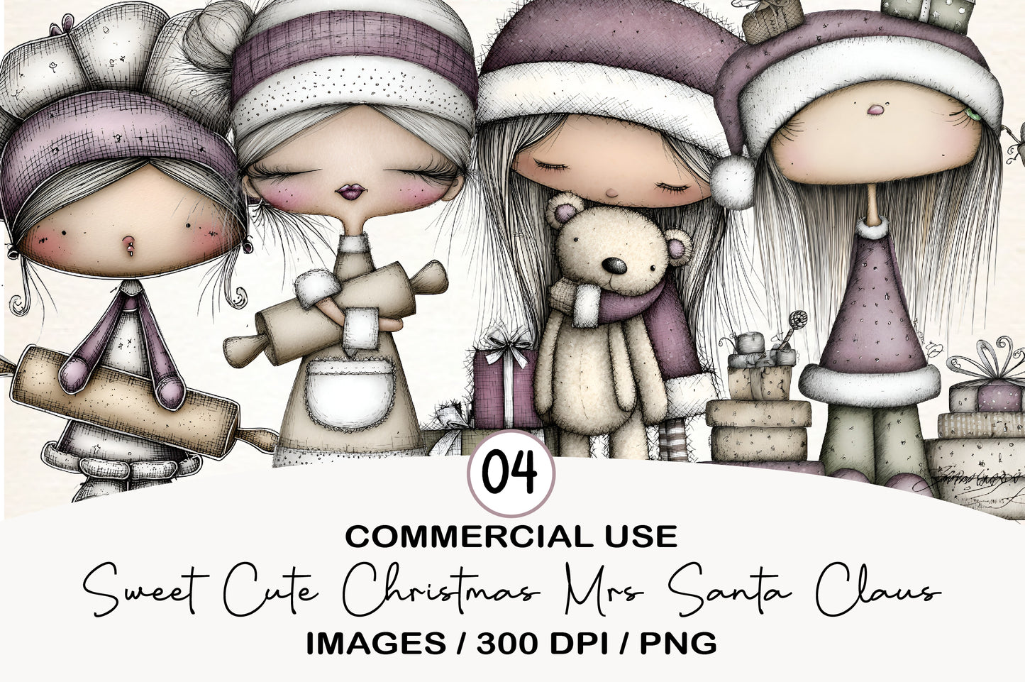 Sweet Cute Christmas Mrs Santa Claus PNG